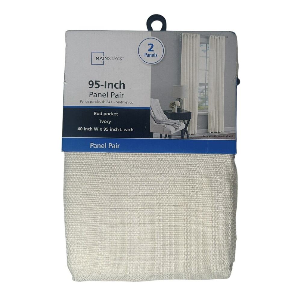 NEW Mainstays 95 Inch 2‎ Panel Panel Woven Ivory Curtains Rod Pocket 40” x 95”